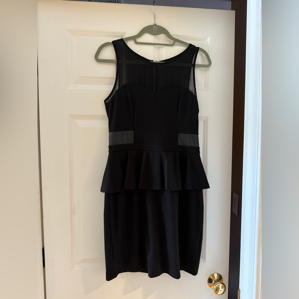 Kensie peplum illusion top black dress (M) NWT